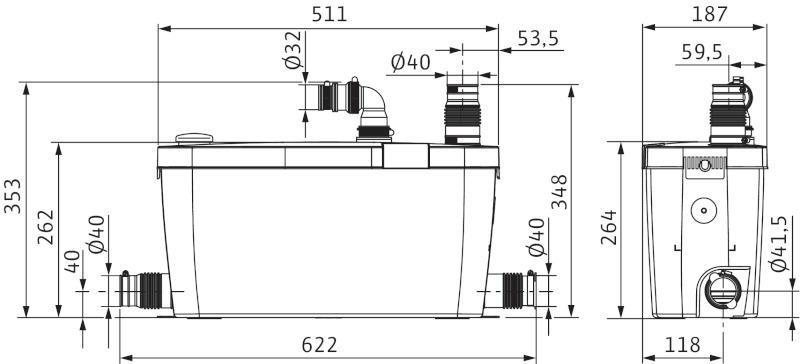 Διαστάσεις Wilo Hidrainlift 3-35
